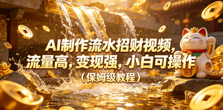 AI制作流水招财视频，流量高，变现强，小白可操作（保姆级教程）