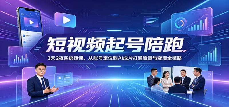 短视频起号陪跑：3天2夜系统授课，从账号定位到AI成片打通流量与变现全链路