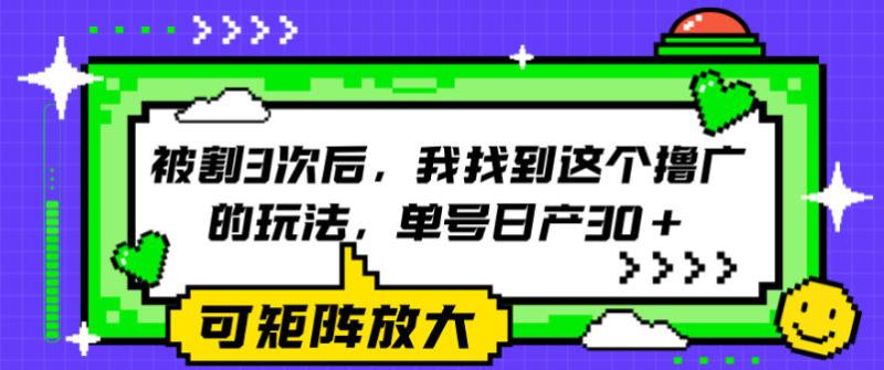 被割3次后，我找到这个撸广的玩法，单号日产30+，可矩阵放大