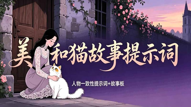 （18909期）美女和猫故事提示词，人物一致性提示词+故事板