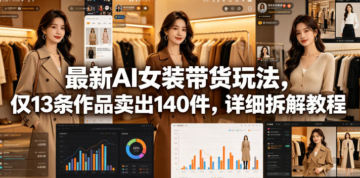 最新AI女装带货玩法，仅13条作品卖出140件，详细拆解教程