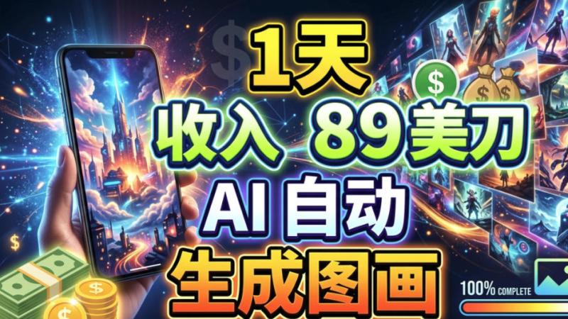 AI自动生成图画，1天收入89美刀，懒人的美金项目