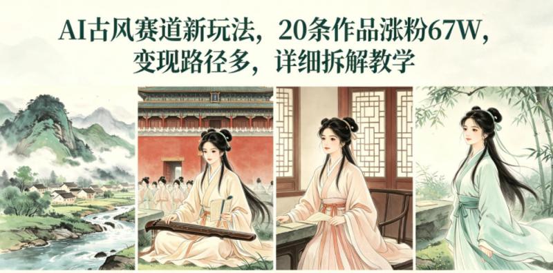 AI古风赛道新玩法，20条作品涨粉67W，变现路径多，详细拆解教学