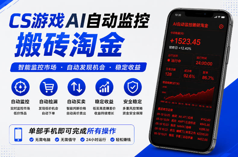 CS游戏AI自动监控搬砖淘金，稳定运行多年，支持任何形式验证，日入300+【揭秘】