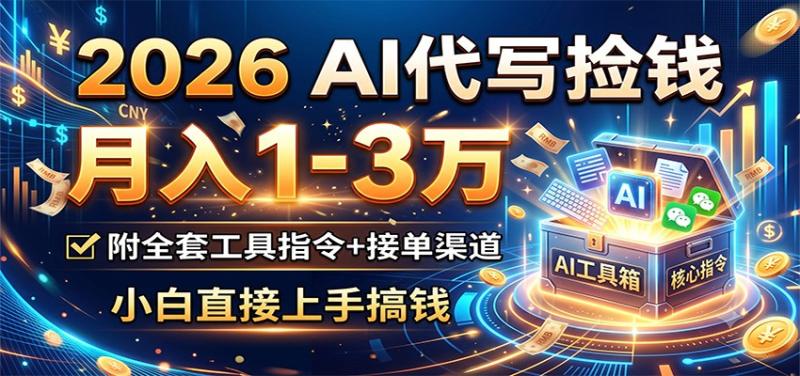 2026 AI代写捡钱，月入1-3万，附全套工具指令+接单渠道，小白直接上手搞钱