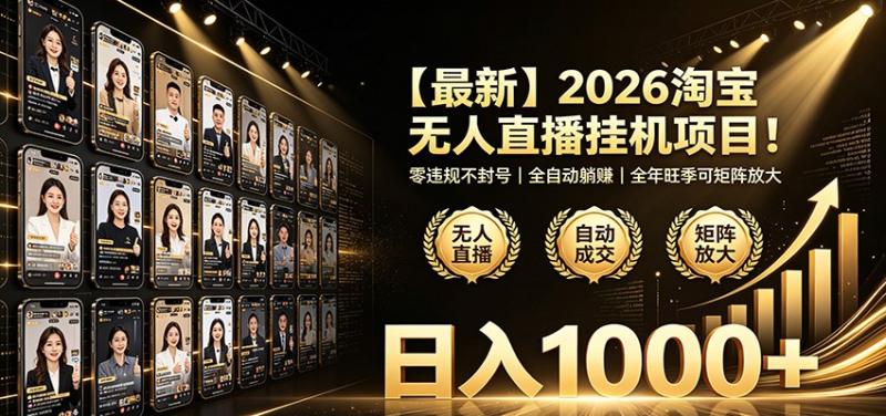 最新2026淘宝无人直播挂机项目！零违规不封号，全自动躺赚，日入1000+