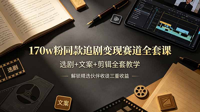 （19142期）170w粉博主同款追剧变现赛道全套课-更新，选剧+文案+剪辑全套教学，解锁精选伙伴收徒三重收益