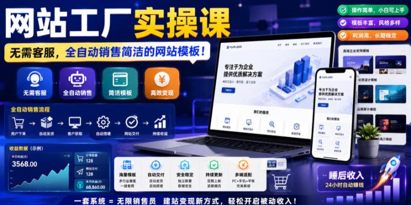 网站工厂实操课，无需客服，网站模板自动赚钱！【原创双语字幕】