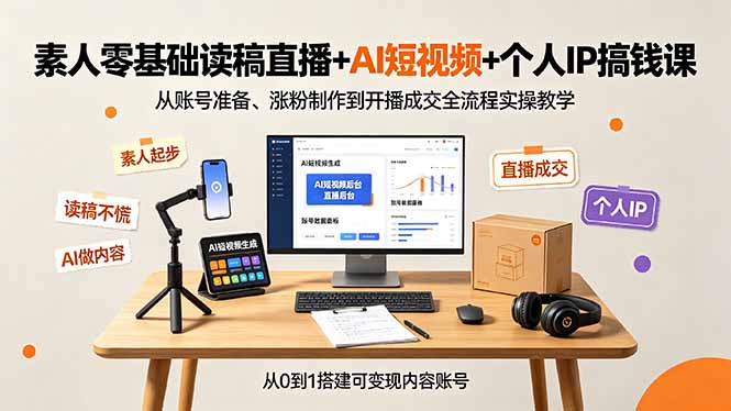 (19232期)素人零基础读稿直播+AI短视频+个人IP搞钱课,从账号准备、涨粉制作到开播成交全流程实操教学 (19232期)素人零基础读稿直播+AI短视频+个人IP搞钱课,从账号准备、涨粉制作到开播成交全流程实操教学
