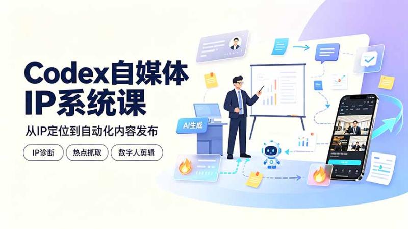 （19258期）Codex自媒体IP系统课：IP诊断/热点抓取/IP蒸馏 Skill，爆款复刻数字人多平台自动发布教程