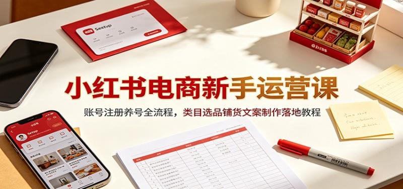 小红书电商新手运营课：账号注册养号全流程，类目选品铺货文案制作落地教程