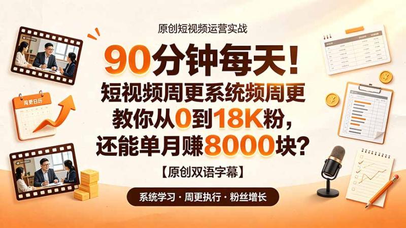 （19265期）90 分钟每天！短视频周更系统教你从 0 到 18K 粉，还能单月赚 8000 块？【原创双语字幕】