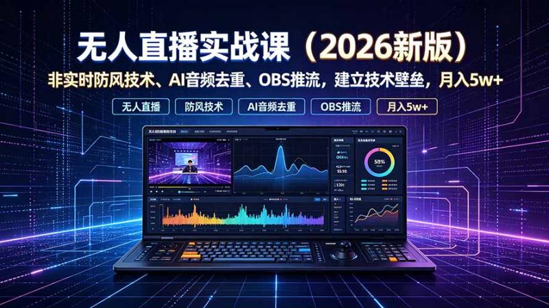 （19292期）无人直播实战课（更新7月），非实时防风技术、AI音频去重、OBS推流，建立技术壁垒，月入5w+