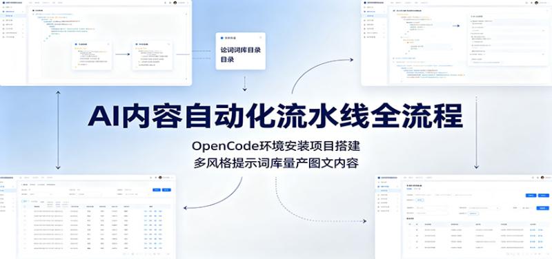 AI内容自动化流水线全流程：OpenCode环境安装项目搭建，多风格提示词库量产图文内容