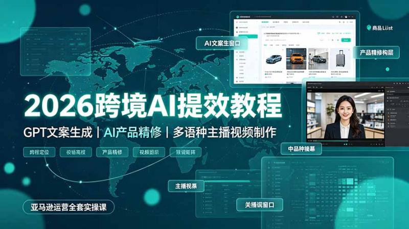 （19286期）2026跨境AI提效教程·GPT文案生成｜AI产品精修｜多语种主播视频制作，亚马逊运营全套实操课