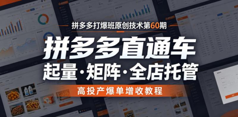 拼多多打爆班原创技术第60期，拼多多直通车，起量・矩阵・全店托管，高投产爆单增收教程