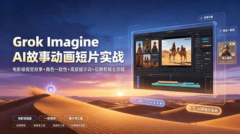 (19305期)Grok Imagine AI故事动画短片实战:电影级视觉效果+角色一致性+高级提示词+后期剪辑全流程 (19305期)Grok Imagine AI故事动画短片实战:电影级视觉效果+角色一致性+高级提示词+后期剪辑全流程