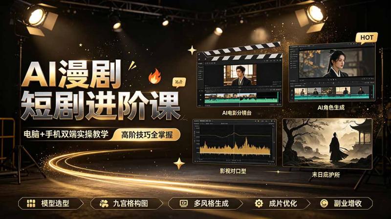 (19317期)AI漫剧短剧进阶课|电脑+手机双端实操教学|影视剧对口型人物吃瓜×解压末日庇护所全程讲解,高阶技巧全掌握 (19317期)AI漫剧短剧进阶课|电脑+手机双端实操教学|影视剧对口型人物吃瓜×解压末日庇护所全程讲解,高阶技巧全掌握