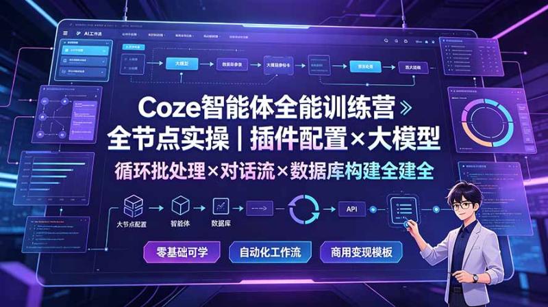 （19324期）Coze智能体全能训练营：全节点实操｜插件配置×大模型×循环批处理×对话流×数据库构建全教学
