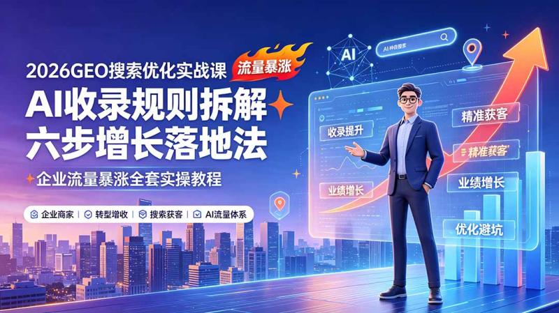 （19333期）2026GEO搜索优化实战课：AI收录规则拆解｜六步增长落地法｜企业流量暴涨全套实操教程