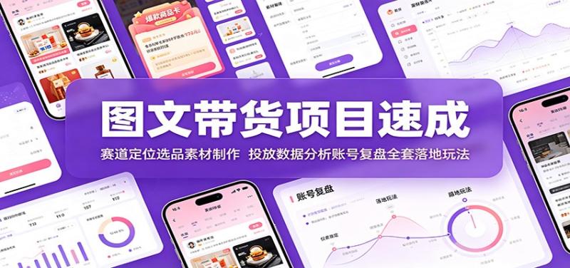 图文带货项目速成：赛道定位选品素材制作，投放数据分析账号复盘全套落地玩法