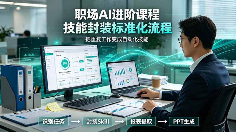 （19369期）职场AI进阶课程；多类实用Skill工具实操，专属技能封装标准化流程，报表行业报告一键提取核心内容