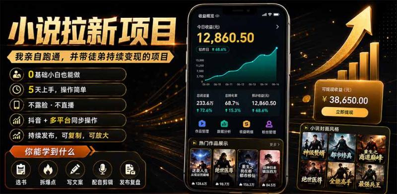 (19379期)抖音及多平台小说拉新项目:我亲自跑通并持续带徒弟实操|0基础小白5天上手快速变现 (19379期)抖音及多平台小说拉新项目:我亲自跑通并持续带徒弟实操|0基础小白5天上手快速变现