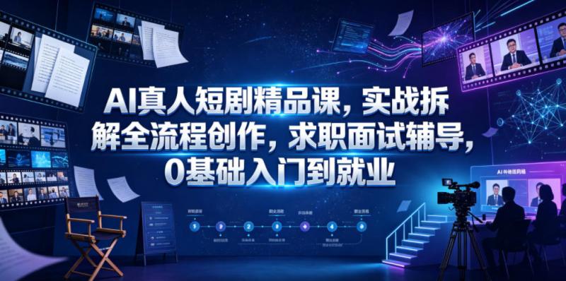 AI真人短剧精品课，实战拆解全流程创作，求职面试辅导，0基础入门到就业