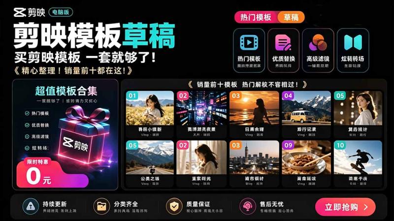 （19408期）1500+套剪映模板素材，超级超级无敌剪映剪辑模板合集包！附带预览图，全免费，撑爆你的网盘内存
