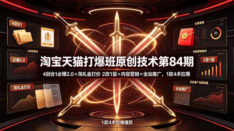 （19428期） 淘宝天猫打爆班原创技术第84期：4剑合1必爆2.0×淘礼金打价×2改1留×内容营销×全站推广，1款4术拉爆