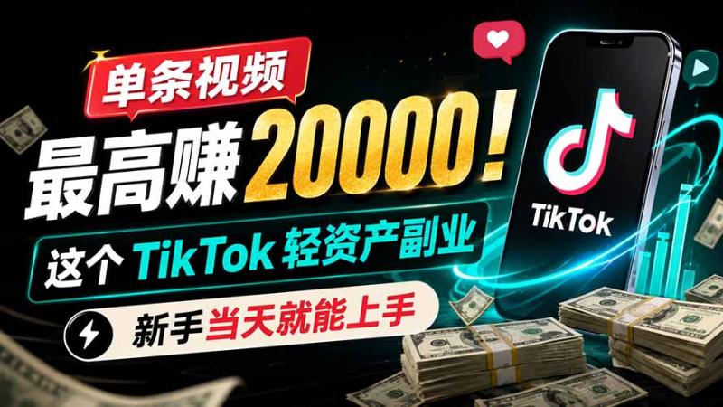 （19457期）单条视频最高赚 20000！这个 TikTok 轻资产副业，新手当天就能上手