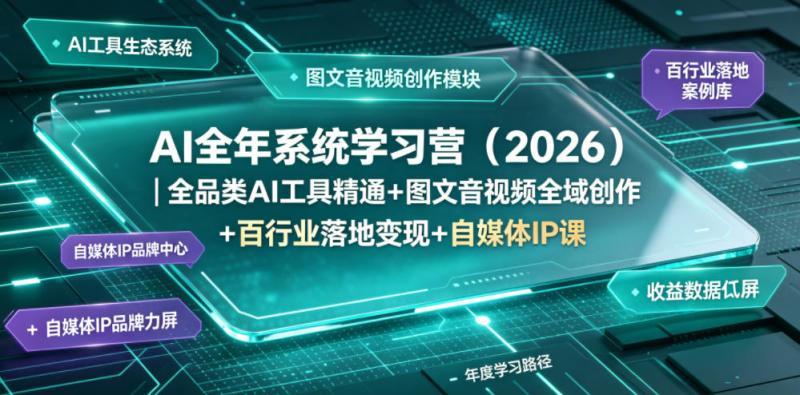 AI全年系统学习营（2026）｜全品类AI工具精通+图文音视频全域创作+百行业落地变现+自媒体IP打造年度进阶大课