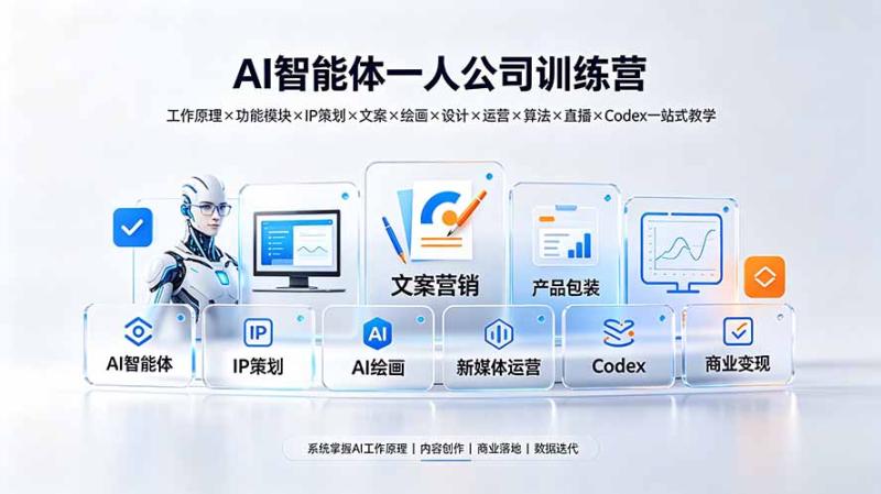 （19502期）AI智能体一人公司训练营：工作原理×功能模块×IP策划×文案×绘画×设计×运营×算法×直播×Codex一站式教学