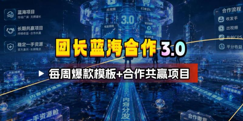团长蓝海合作3.0，每周爆款模板+合作共赢项目