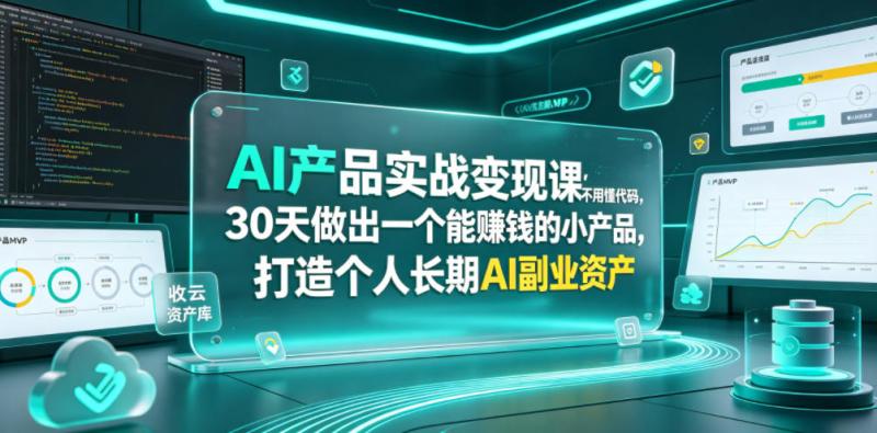 AI产品实战变现课，不用懂代码，30天做出一个能賺钱的小产品，打造个人长期AI副业资产（更新）