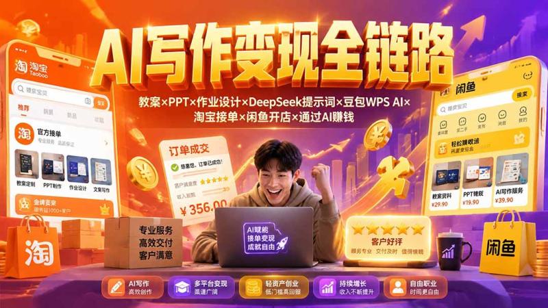 (19561期)2026AI写作变现全链路:教案×PPT×作业设计×DeepSeek提示词×豆包WPS AI×淘宝接单×闲鱼开店×通过AI賺钱 (19561期)2026AI写作变现全链路:教案×PPT×作业设计×DeepSeek提示词×豆包WPS AI×淘宝接单×闲鱼开店×通过AI賺钱