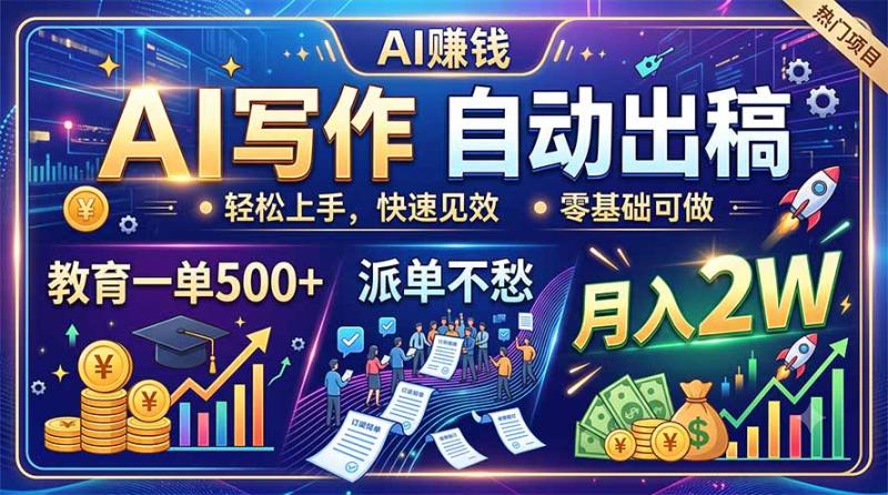 （19614期）AI写作自动出稿，教育一单500+，派单不愁，月入2W