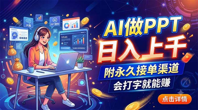 （19644期）AI做PPT日入上千，附永久接单渠道，会打字就能赚