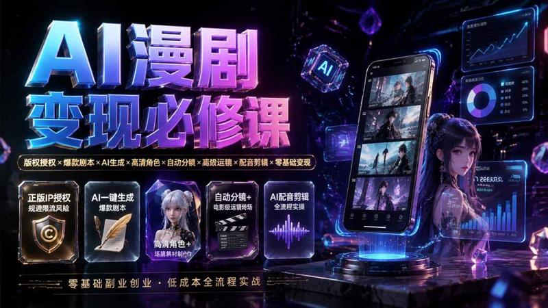 （19664期）AI漫剧变现必修课：版权授权×爆款剧本×AI生成×高清角色×自动分镜×高级运镜×配音剪辑×零基础变现