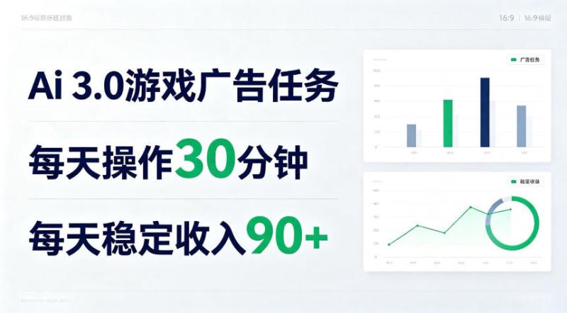 Ai 3.0游戏广告任务，每天操作30分钟，每天稳定收入90＋【揭秘】