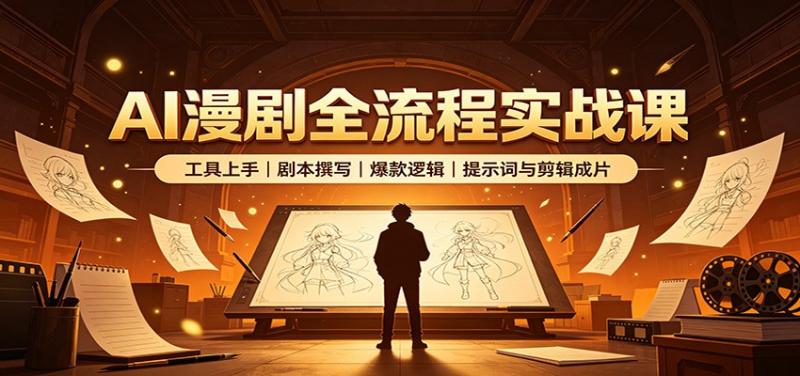 AI漫剧全流程实战课：工具上手、剧本撰写、爆款逻辑、提示词与剪辑成片