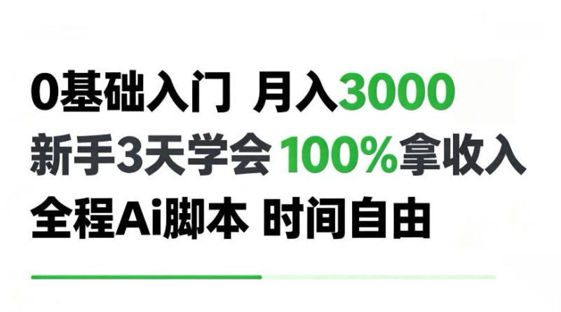 0基础入门月入3k+，新手3天学会，100%拿收入，全程Ai脚本，时间自由！【揭秘】