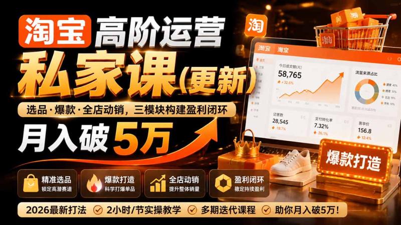 （19906期）淘宝高阶运营私家课（更新26年）：选品、爆款、全店动销，三模块构建盈利闭环，月入破5万