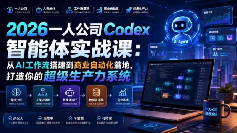 2026一人公司Codex智能体实战课：从AI工作流搭建到商业自动化落地，打造你的超级生产力系统