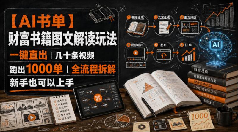 【AI书单】财富书籍图文解读玩法，一键直出，几十条视频，跑出1000单，全流程拆解，新手也可以上手