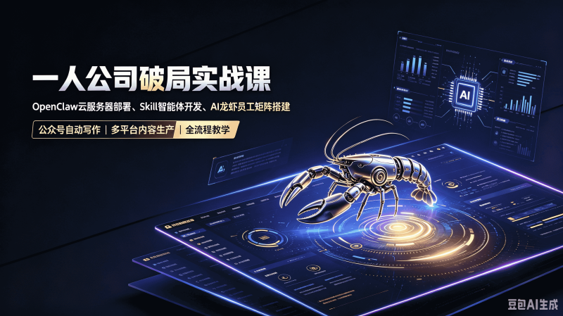 一人公司破局实战课｜OpenClaw云服务器部署、Skill智能体开发、AI龙虾员工矩阵搭建，公众号自动写作与多平台内容生产全流程教学