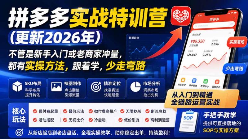（20010期）拼多多实战特训营(更新26年0822)：不管是新手入门或老商家冲量，都有实操方法，跟着学，少走弯路