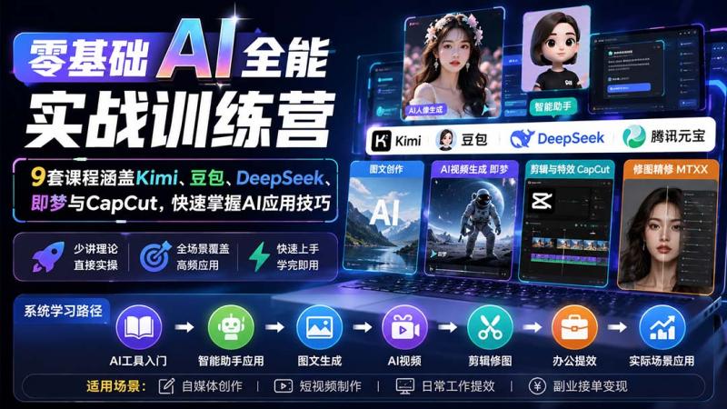 （20134期）零基础AI全能实战训练营：9套课程涵盖Kimi、豆包、DeepSeek、即梦与CapCut，快速掌握AI应用技巧