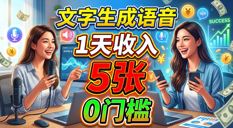 文字生成语音，1天收入5张，超简单美刀项目