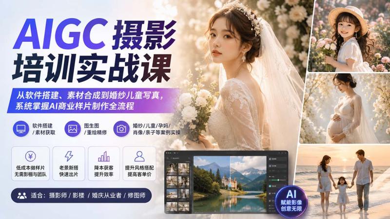 （20161期）AIGC摄影培训实战课：从软件搭建、素材合成到婚纱儿童写真，系统掌握AI商业样片制作全流程